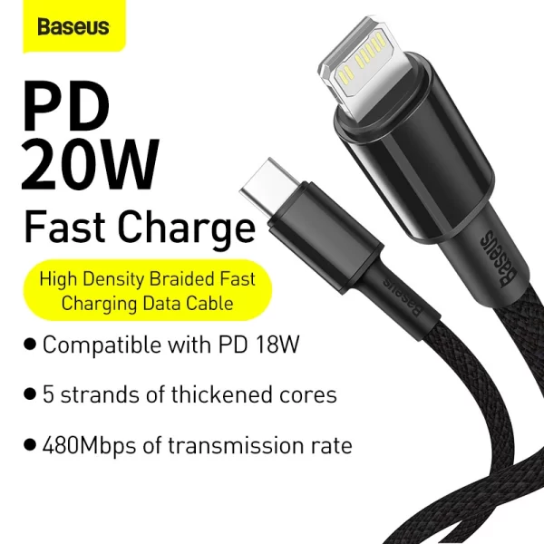 Baseus High Density Braided Fast Charging Data Cable - Type-C to Lightning 20W 1m - Image 4