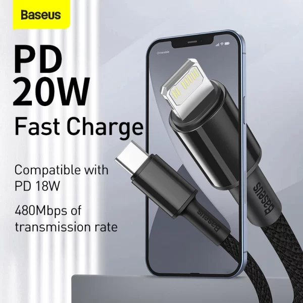 Baseus High Density Braided Fast Charging Data Cable - Type-C to Lightning 20W 1m - Image 3