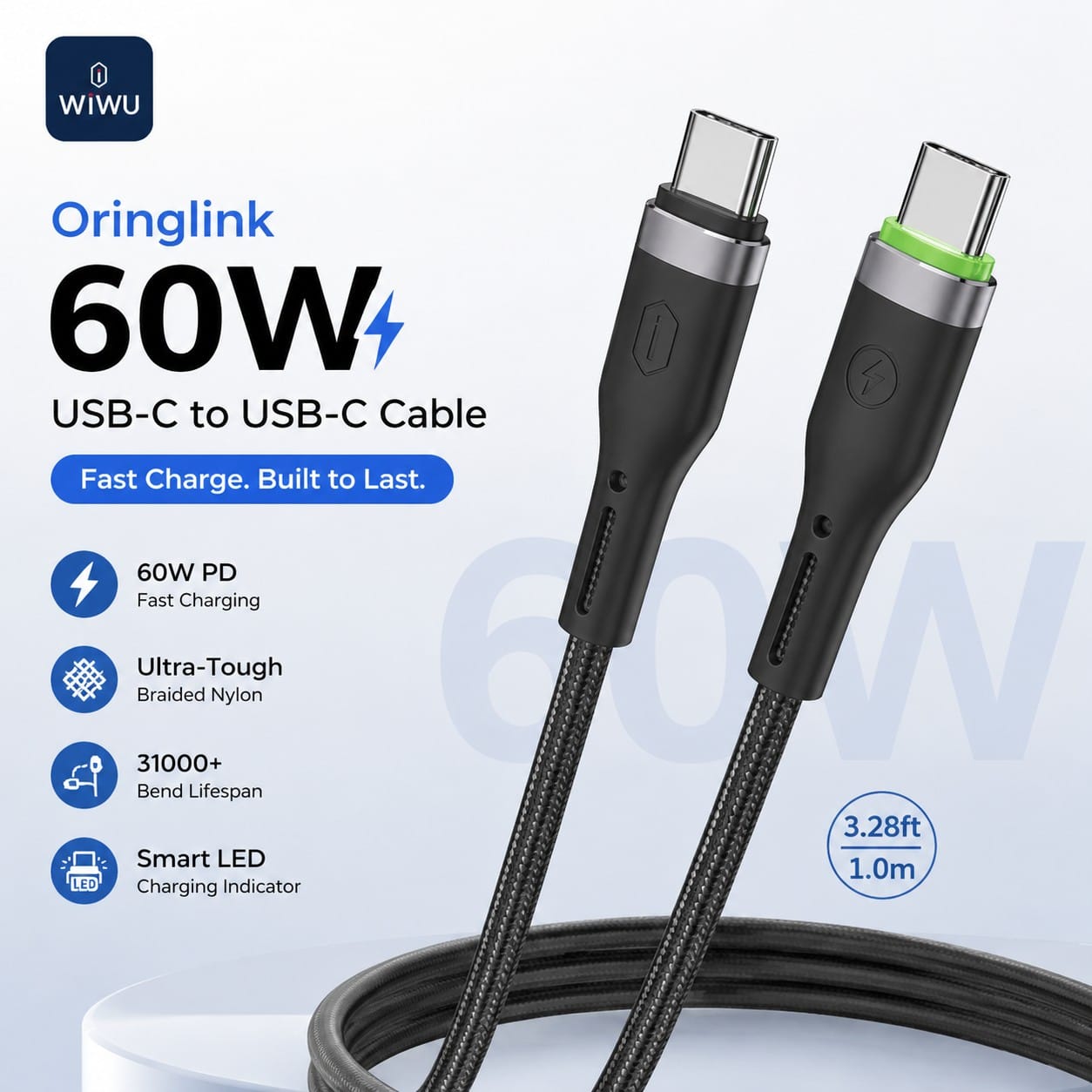 WiWU Duralink Cable – Ultimate 60W PD Fast Charger (1M) - Image 4